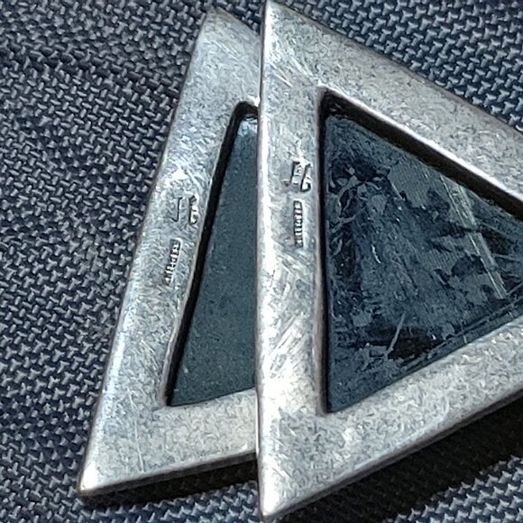 Vintage Sterling Silver Black Onyx Triangle Drop Earrings Round Studs Marcasite - Picture 7 of 12